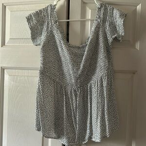 Blue and White Smocked Top